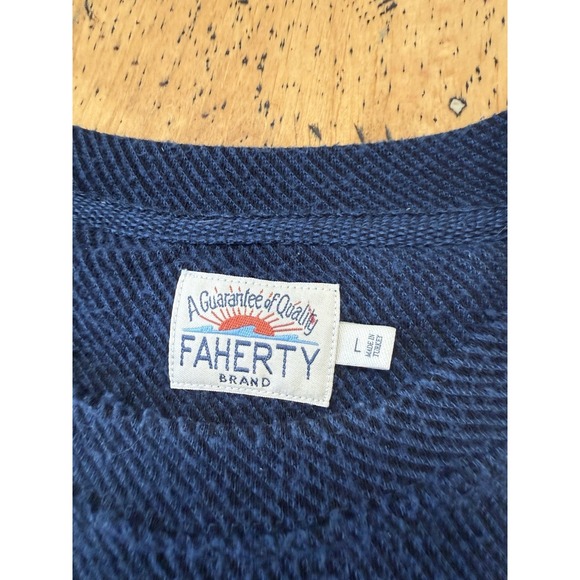 Faherty Sweater Mens Medium Blue Organic Cotton Blend Stretch Crewneck Pullover - Picture 3 of 7